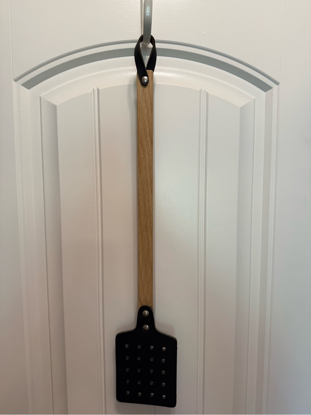 Handcrafted Wood Handle black leather fly swatter